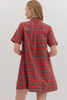 Joyful Plaid Mini Dress-Red