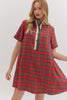 Joyful Plaid Mini Dress-Red
