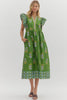 Coastal Brunch Floral Midi Dress-Green
