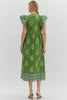 Coastal Brunch Floral Midi Dress-Green