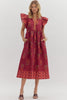 Coastal Brunch Floral Midi Dress-Garnet