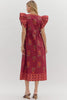 Coastal Brunch Floral Midi Dress-Garnet
