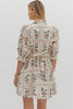 Floral Panel Mini Dress-Ecru
