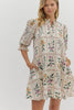 Floral Panel Mini Dress-Ecru