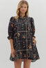 Floral Panel Mini Dress-Black