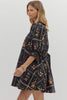 Floral Panel Mini Dress-Black