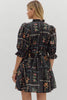 Floral Panel Mini Dress-Black