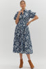 Floral Elegance Midi Dress-Navy
