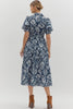 Floral Elegance Midi Dress-Navy