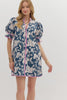 Tropical Villa Mini Dress-Slate Blue
