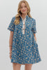 Garden Girl Floral Mini Dress-Teal Blue