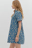 Garden Girl Floral Mini Dress-Teal Blue