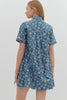 Garden Girl Floral Mini Dress-Teal Blue