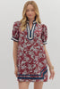 Meadow Daydream Floral Mini Dress-Burgundy