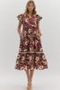Meadow Moment Floral Midi Dress-Wine