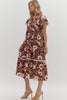 Meadow Moment Floral Midi Dress-Wine