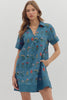 Wanderflora Embroidered Mini Dress-Blue