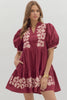 Magic Moment Floral Mini Dress-Burgundy