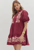 Magic Moment Floral Mini Dress-Burgundy