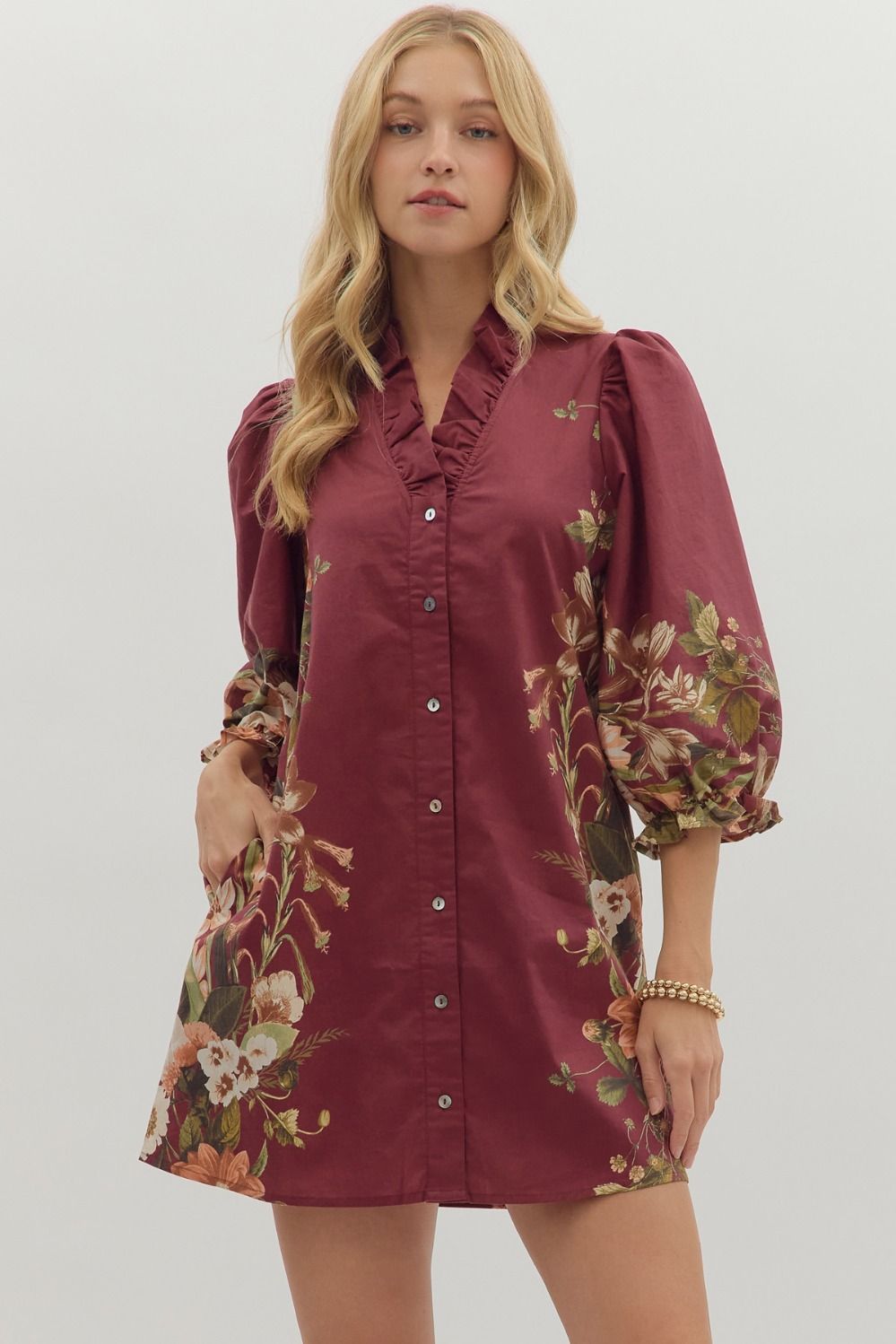 Crimson Petal Mini Dress-Burgundy