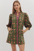 Floral Escape Mini Dress-Olive