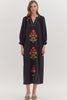 Sunflower Fields Embroidered Maxi Dress-Black