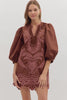 Harvest Charm Embroidered Mini Dress-Chocolate