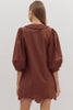 Harvest Charm Embroidered Mini Dress-Chocolate