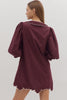 Harvest Charm Embroidered Mini Dress-Merlot