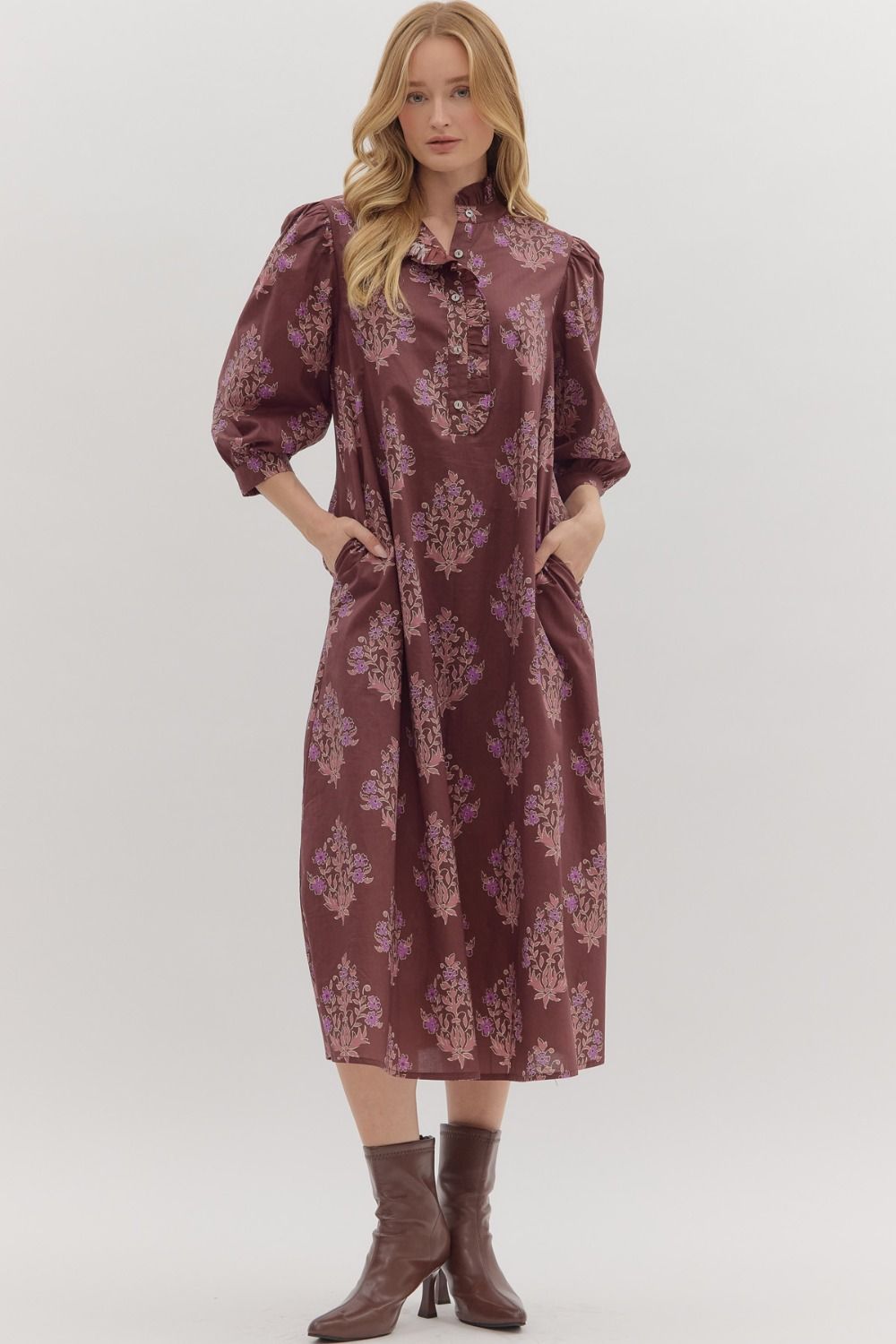 Midnight Sonata Botanical Midi Dress-Burgundy Pomp & Circumstance Boutique by Marie Earthman Midnight Sonata Botanical Midi Dress-Burgundy Pomp & Circumstance Boutique by Marie Earthman