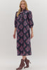 Midnight Sonata Botanical Midi Dress-Navy