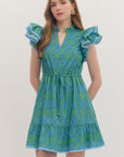 Ocean Bliss Flutter Sleeve Mini Dress