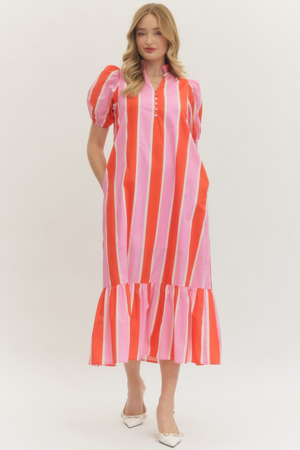 Sail Into Summer Midi Dress-Orange Pink