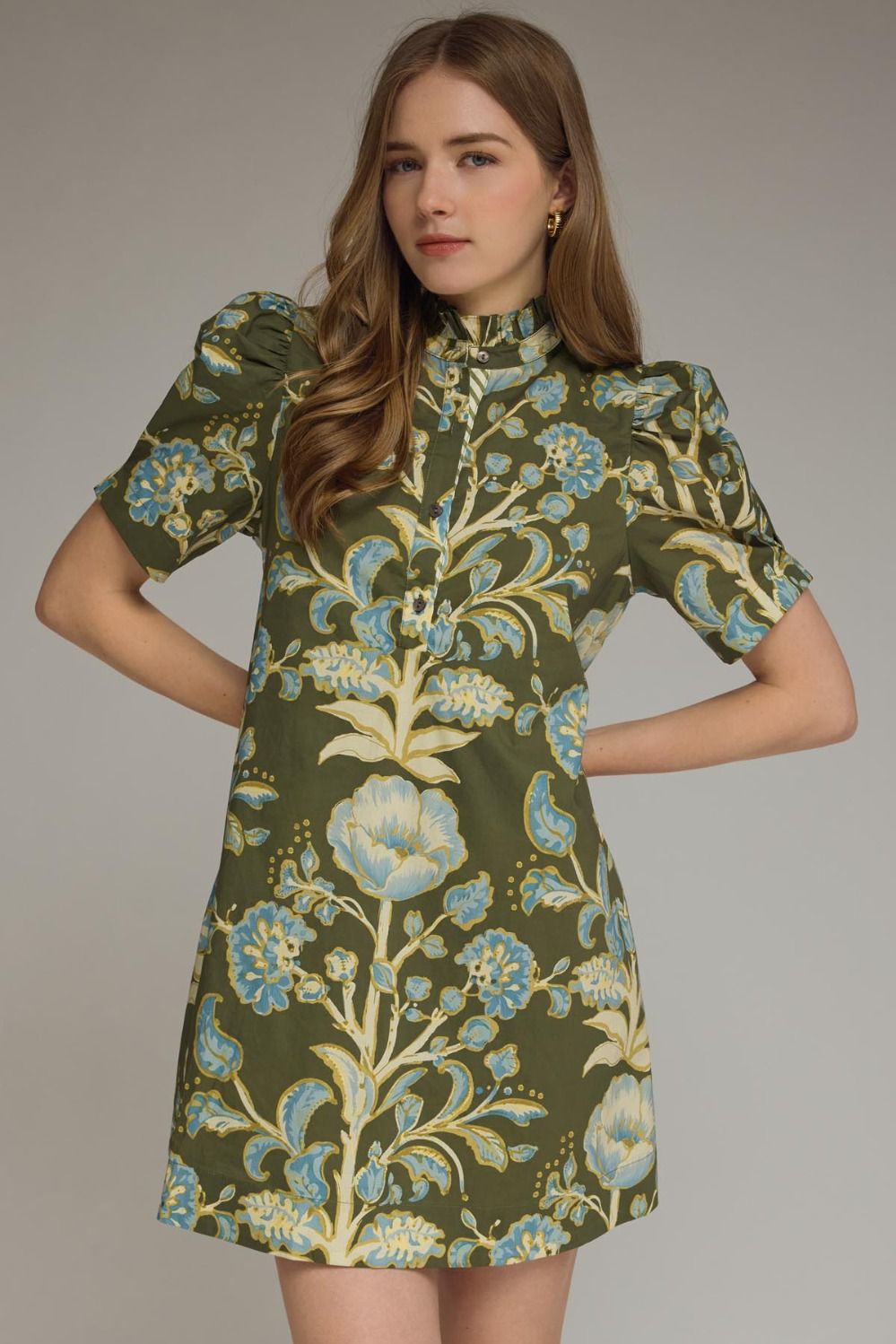 Bellemont Floral Mini Dress-Olive