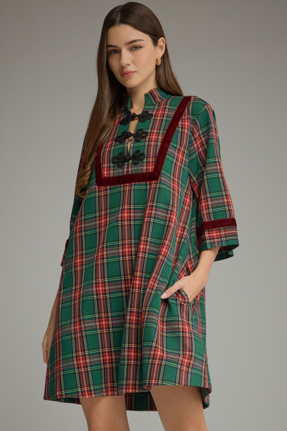 Festive Wishes Plaid Mini Dress-Green