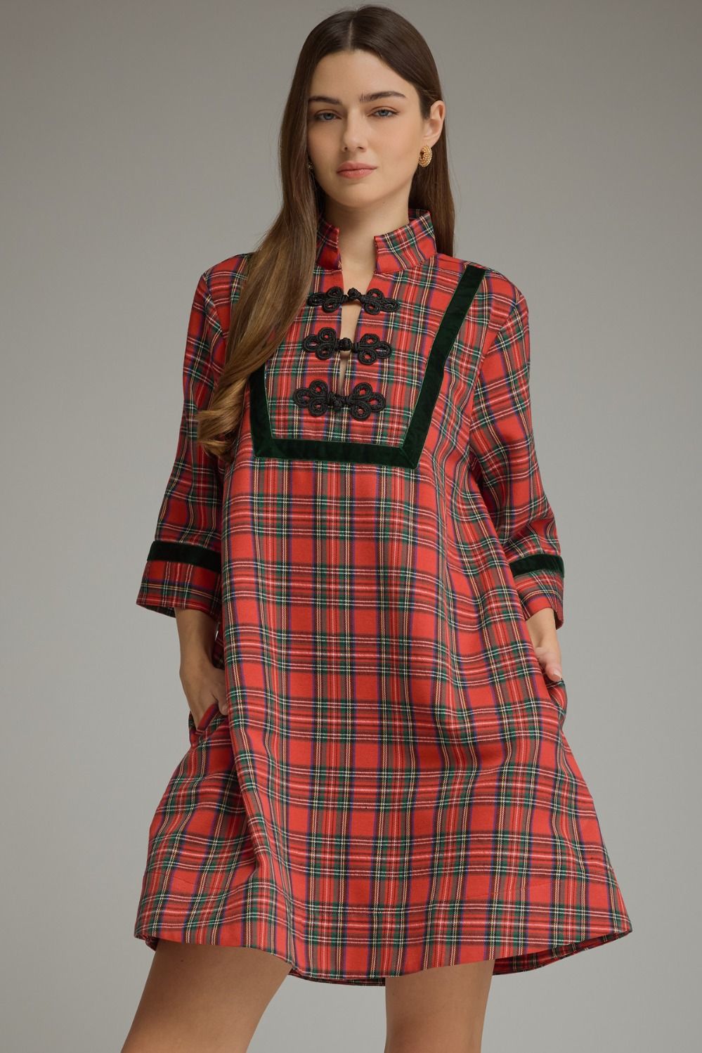 Festive Wishes Plaid Mini Dress-Red