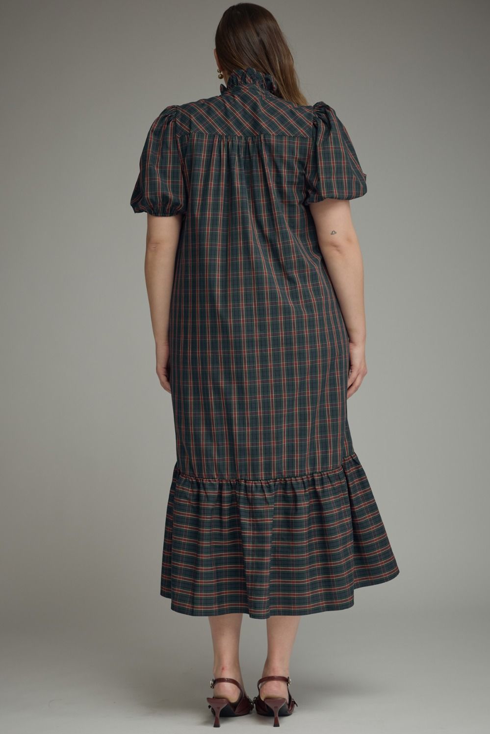 Westbury Plaid Midi Dress-Green