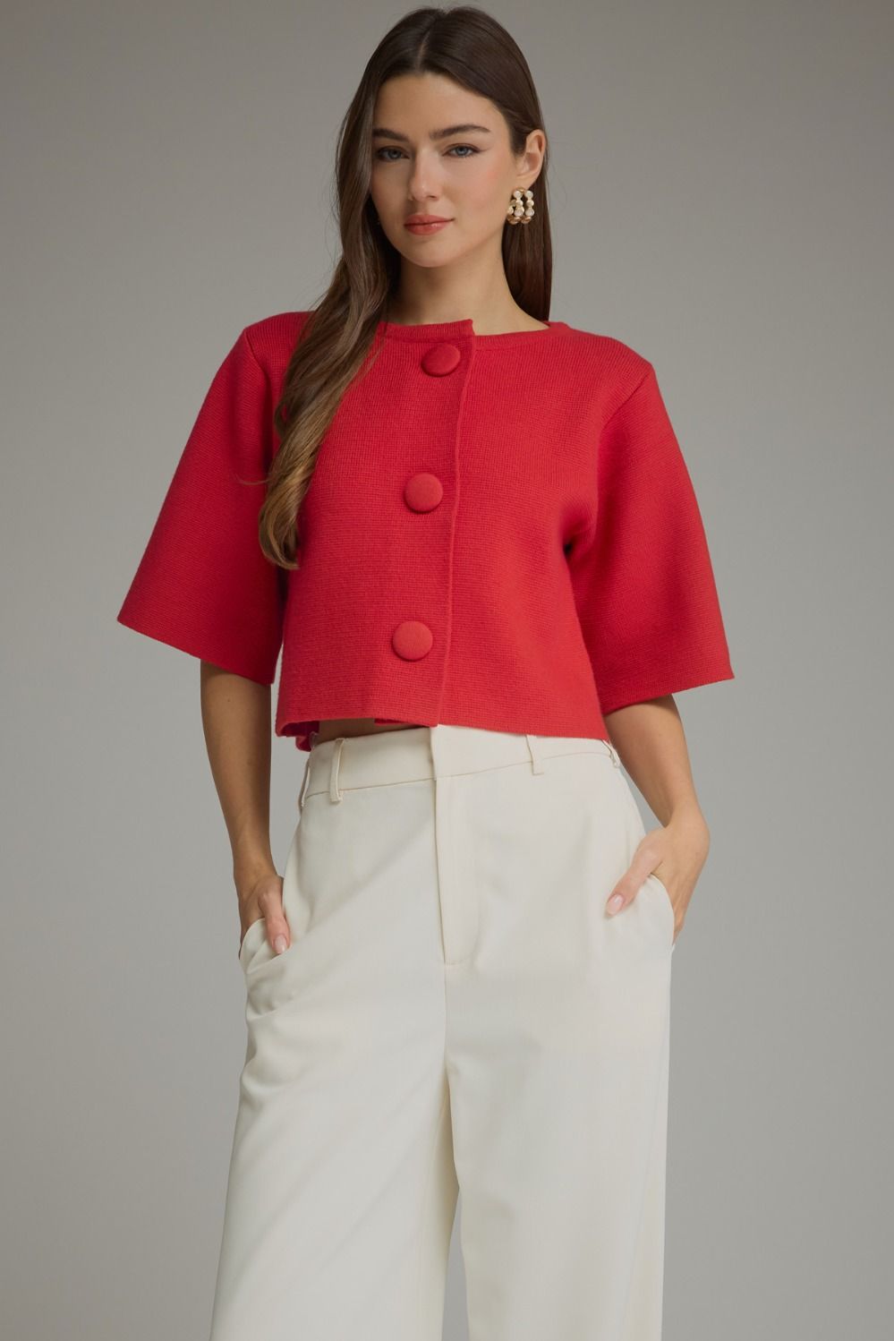 Oxford Knit Jacket-Red