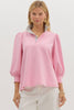 Stripes And Smiles Collared Top- Pink