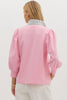 Stripes And Smiles Collared Top- Pink
