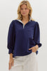 Stripes And Smiles Collared Top- Navy