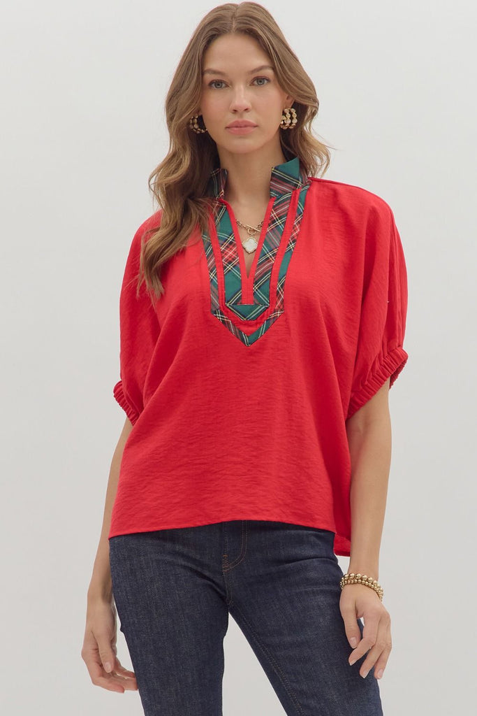 Tree Time Dolman Top-Red
