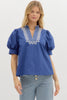 My Muse Embroidered Top-Indigo