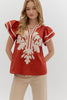 Del Mar Applique Top-Cinnamon
