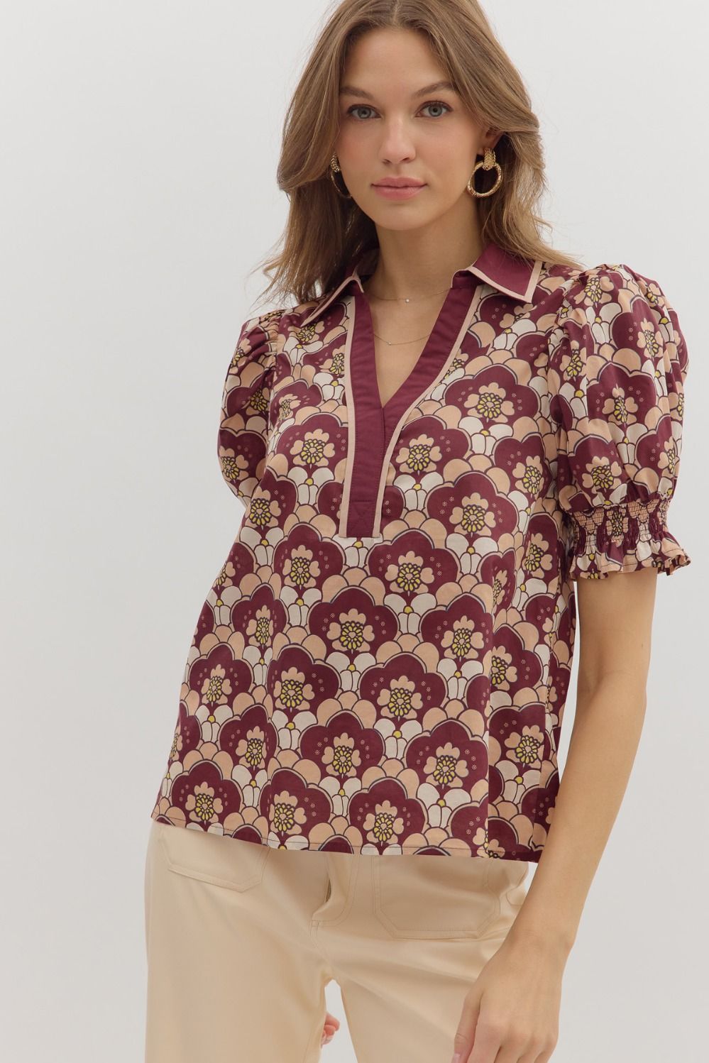 Hopeful Dreamer Floral Top-Wine