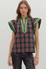 So Charmed Plaid Top-Navy