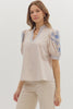 Lighthearted Embroidered Top-Ecru