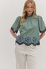 Bohemian Dreams Embroidered Top-Dark Sage