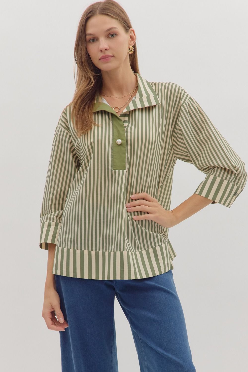 Right Way Striped Top-Olive