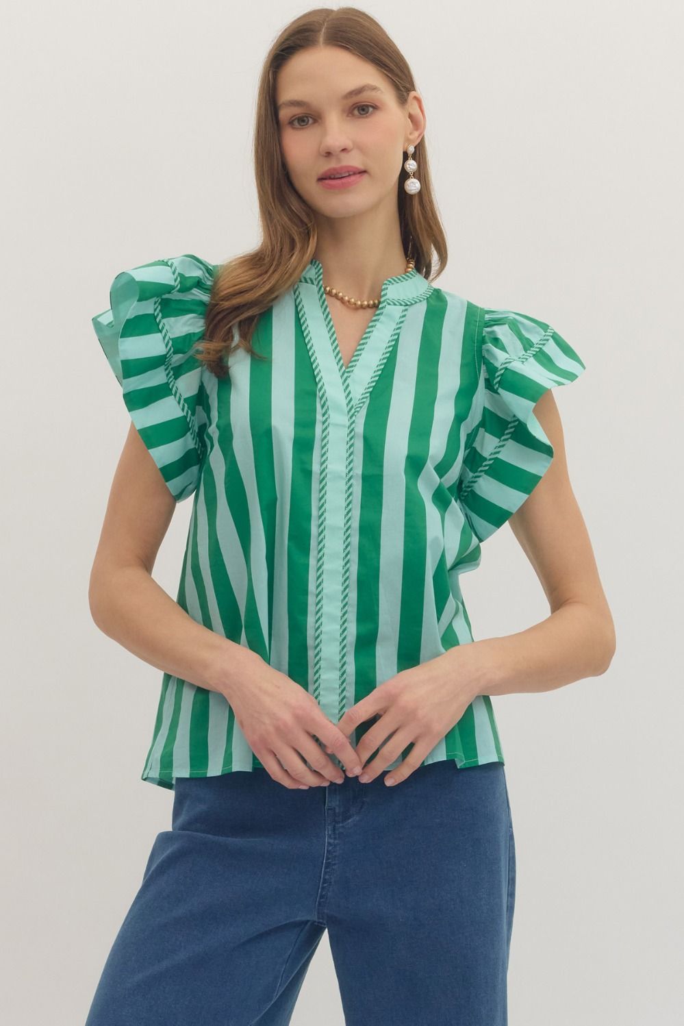 Weekend Wander Stripe Top-Green